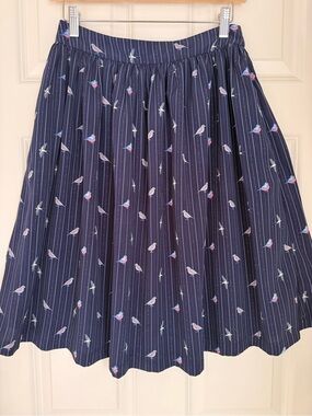 Frock Shop- Navy and Pink Bird-Print Circle Skirt